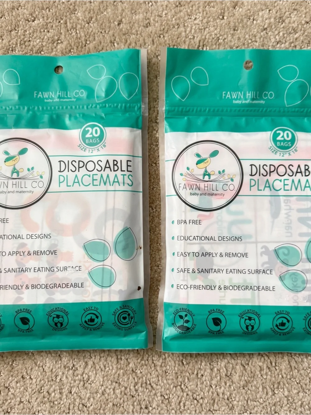 FAWN HILL CO Baby/Maternity Disposable BPA Free Placemats (Lot of 2)-Brand NEW